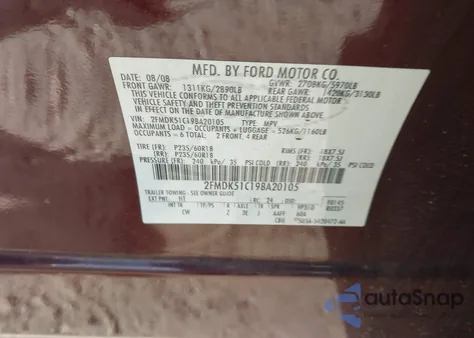 2009 Ford Flex Se из США, поврежденный, VIN 2FMDK51C19BA20105